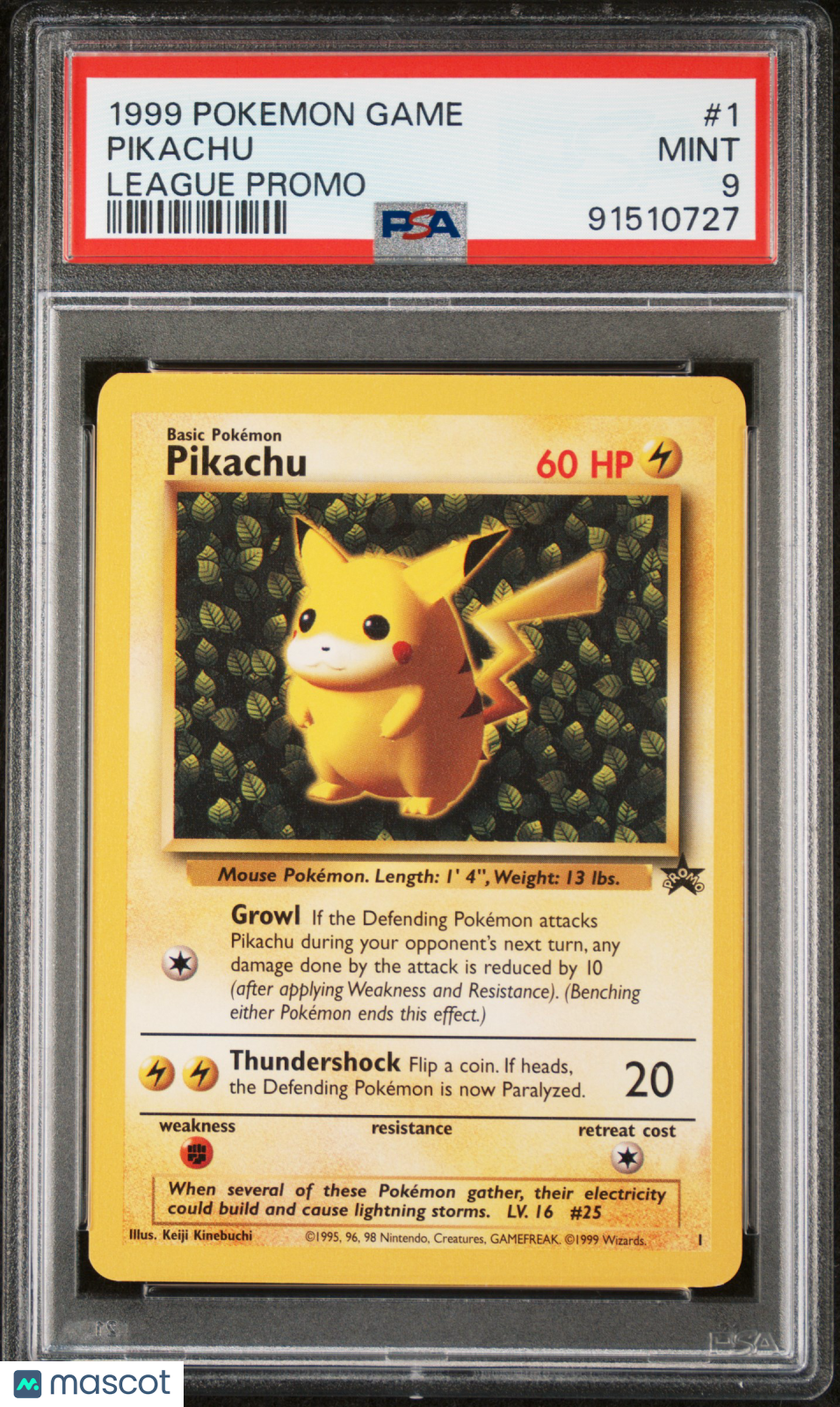 1999 Pokemon League Promo Pikachu League Promo PSA 9