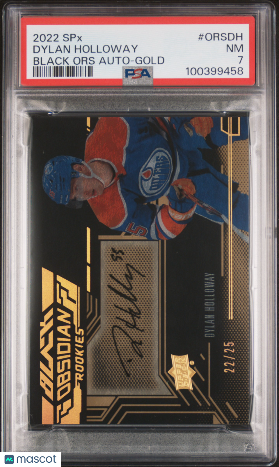 2022 Spx Black Obsidian Rookie Scripts Autographs Dylan Holloway Auto-Gold PSA 7