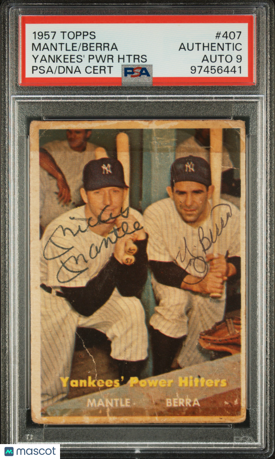 1957 Topps Mantle/Berra Yankees&#39; Pwr Htrs Dual PSA Authentic - Auto 9