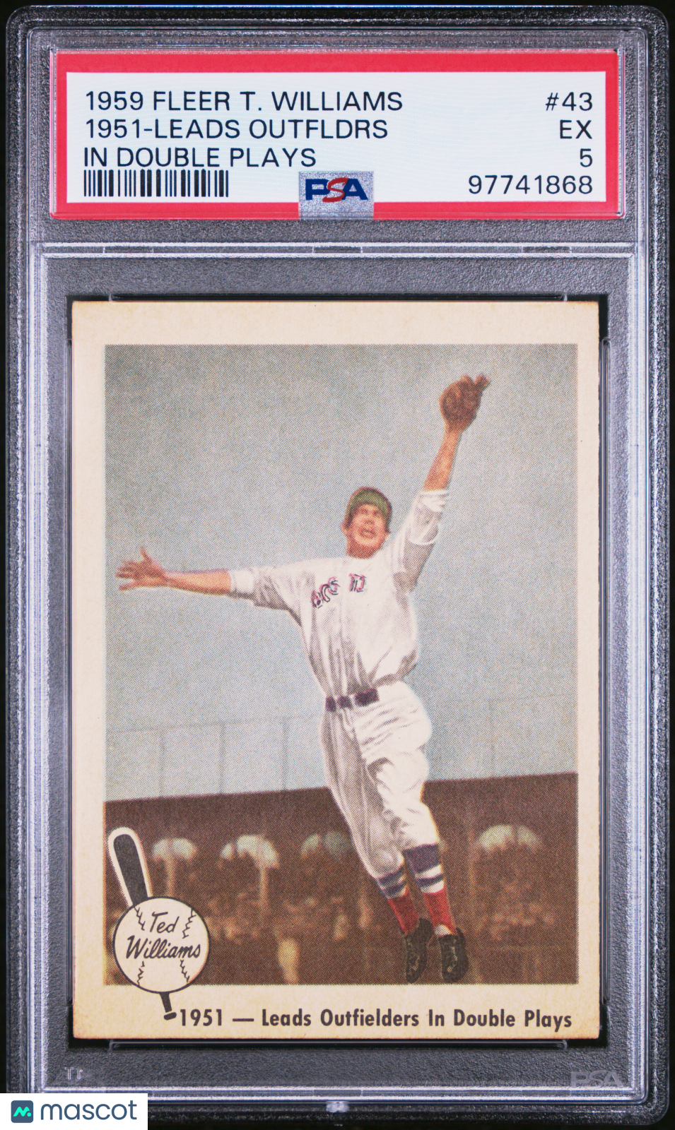 1959 Fleer Ted Williams 1951-Leads Outfldrs In Double Plays PSA 5 97741868