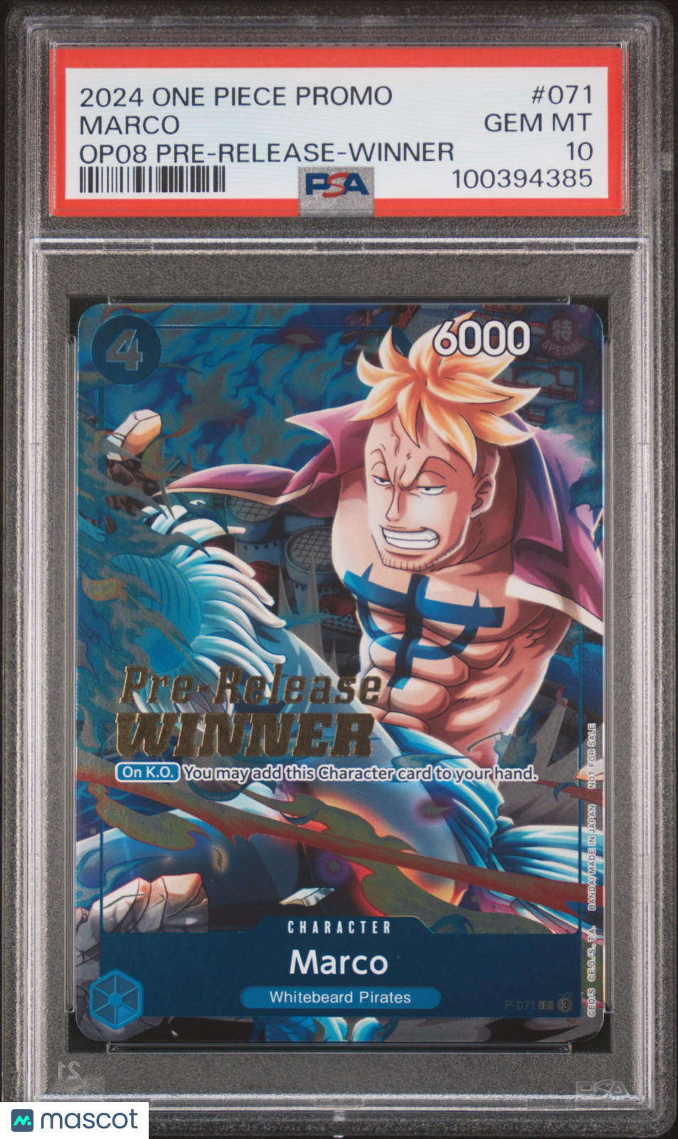 2024 One Piece Promos Marco Op08 Pre-Release-Winner PSA 10