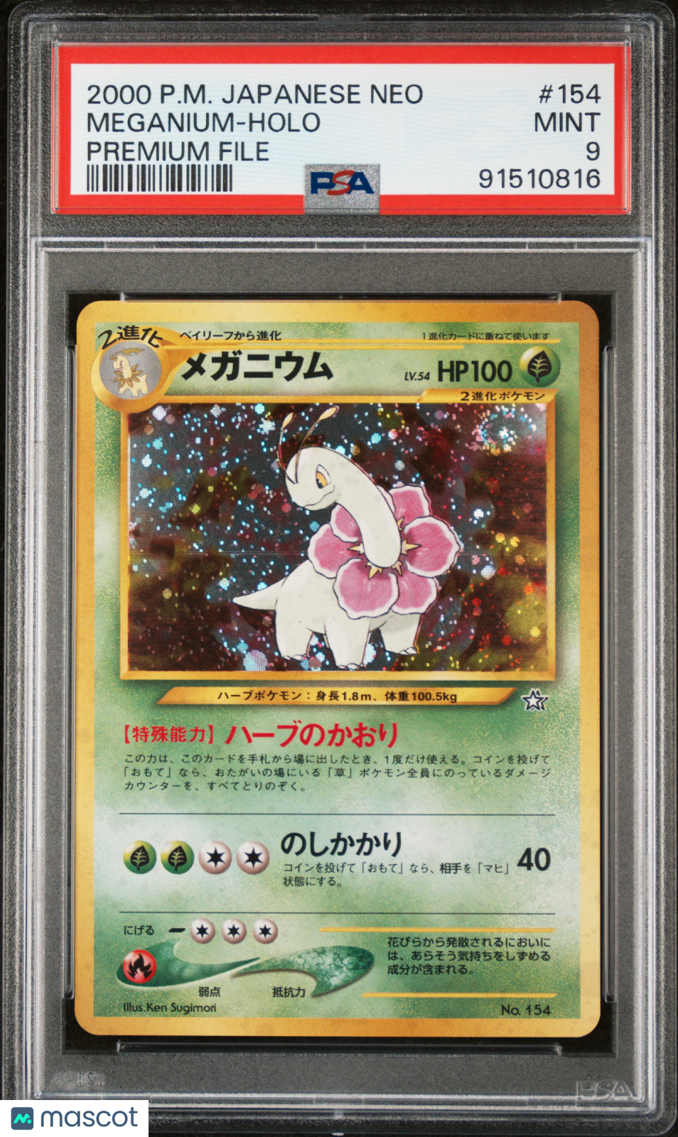 2000 Pokemon Japanese Neo Meganium-Holo Premium File PSA 9