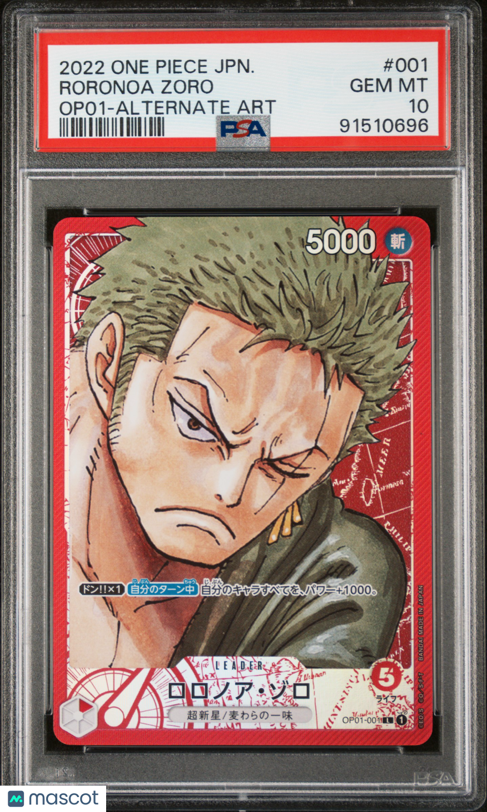 2022 One Piece Japanese Romance Dawn Roronoa Zoro Op01-Alternate Art PSA 10