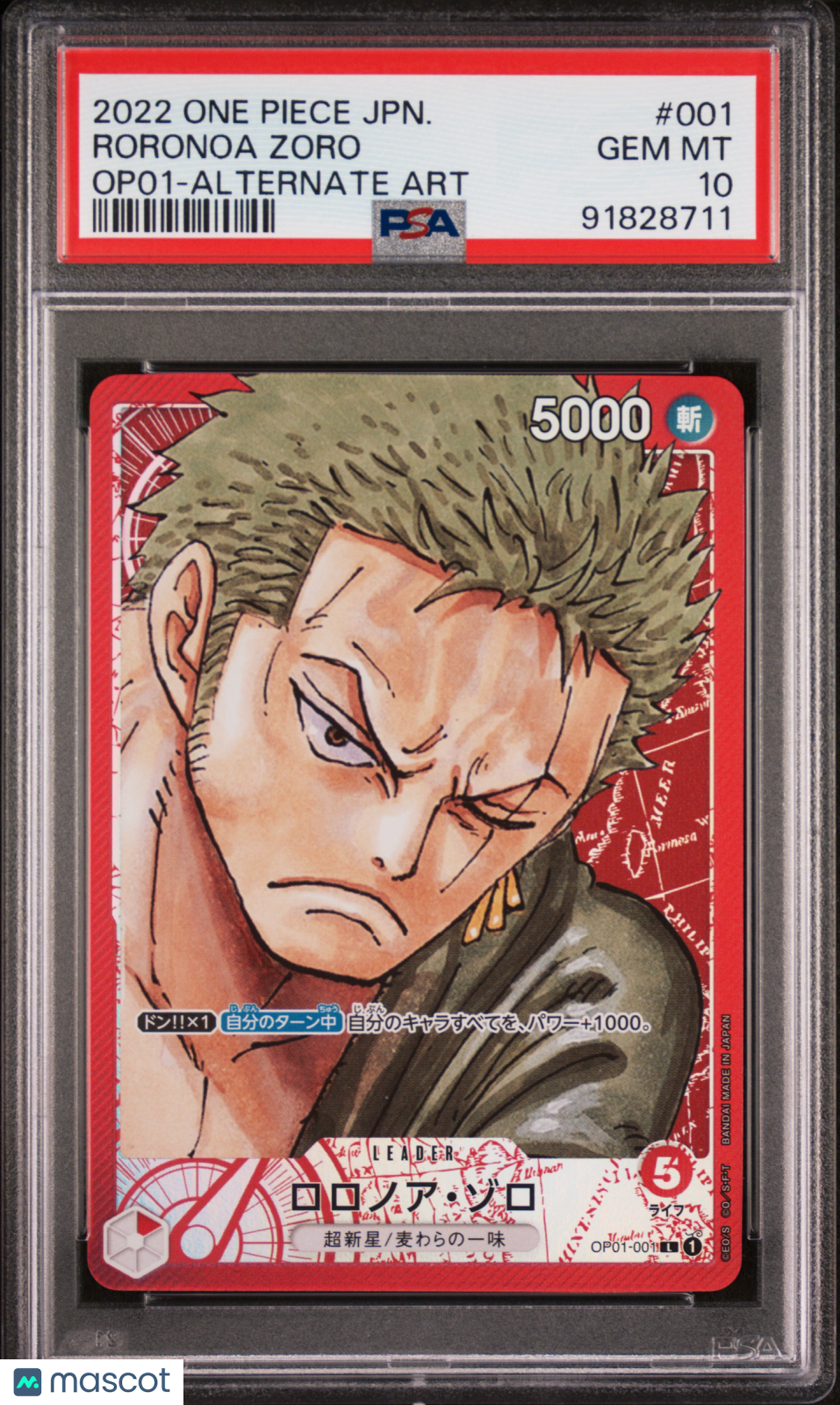 2022 One Piece Japanese Romance Dawn Roronoa Zoro Op01-Alternate Art PSA 10