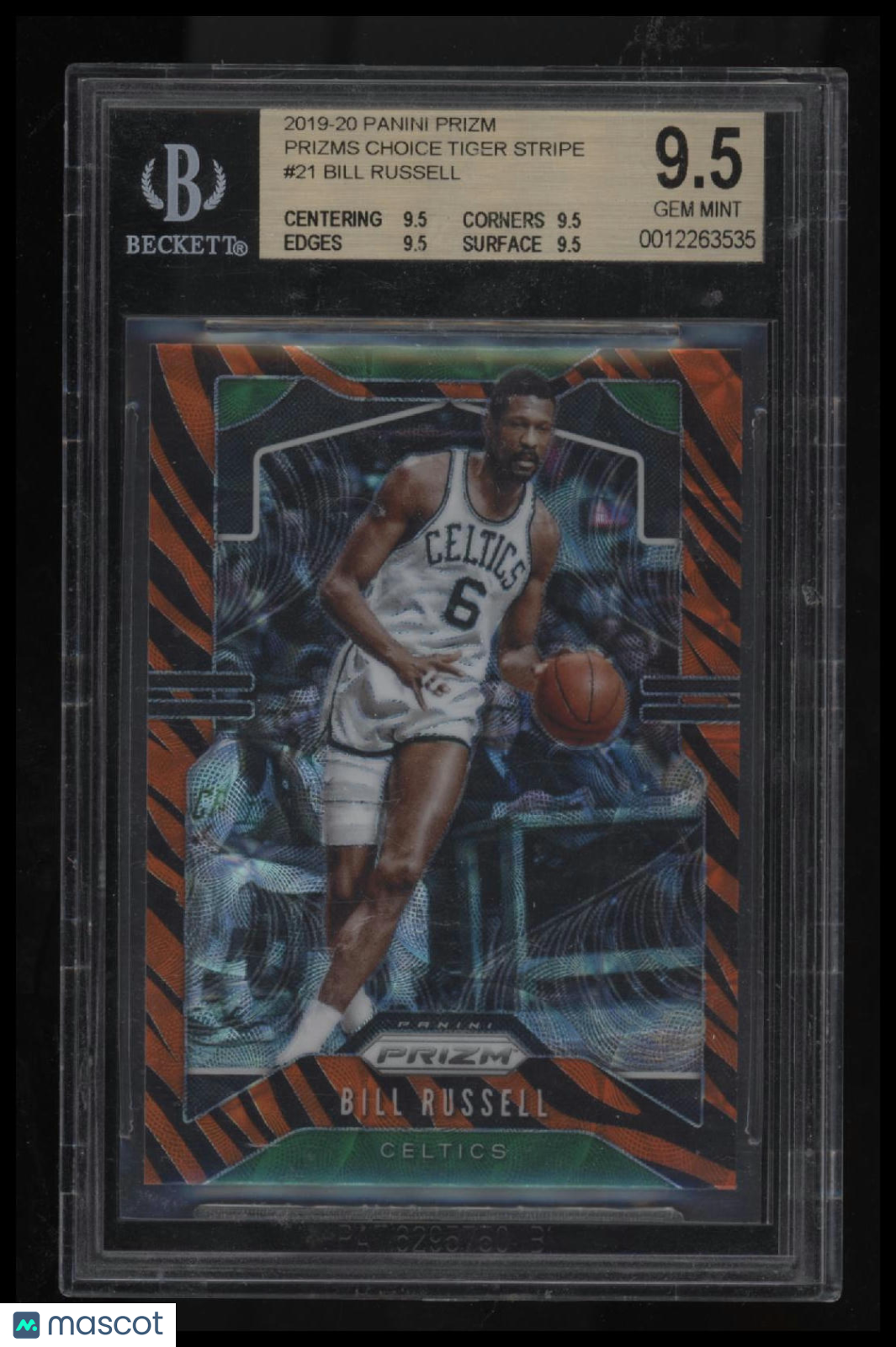 2019-20 Panini Prizm Prizms Choice Tiger Stripe Bill Russell BGS 9.5