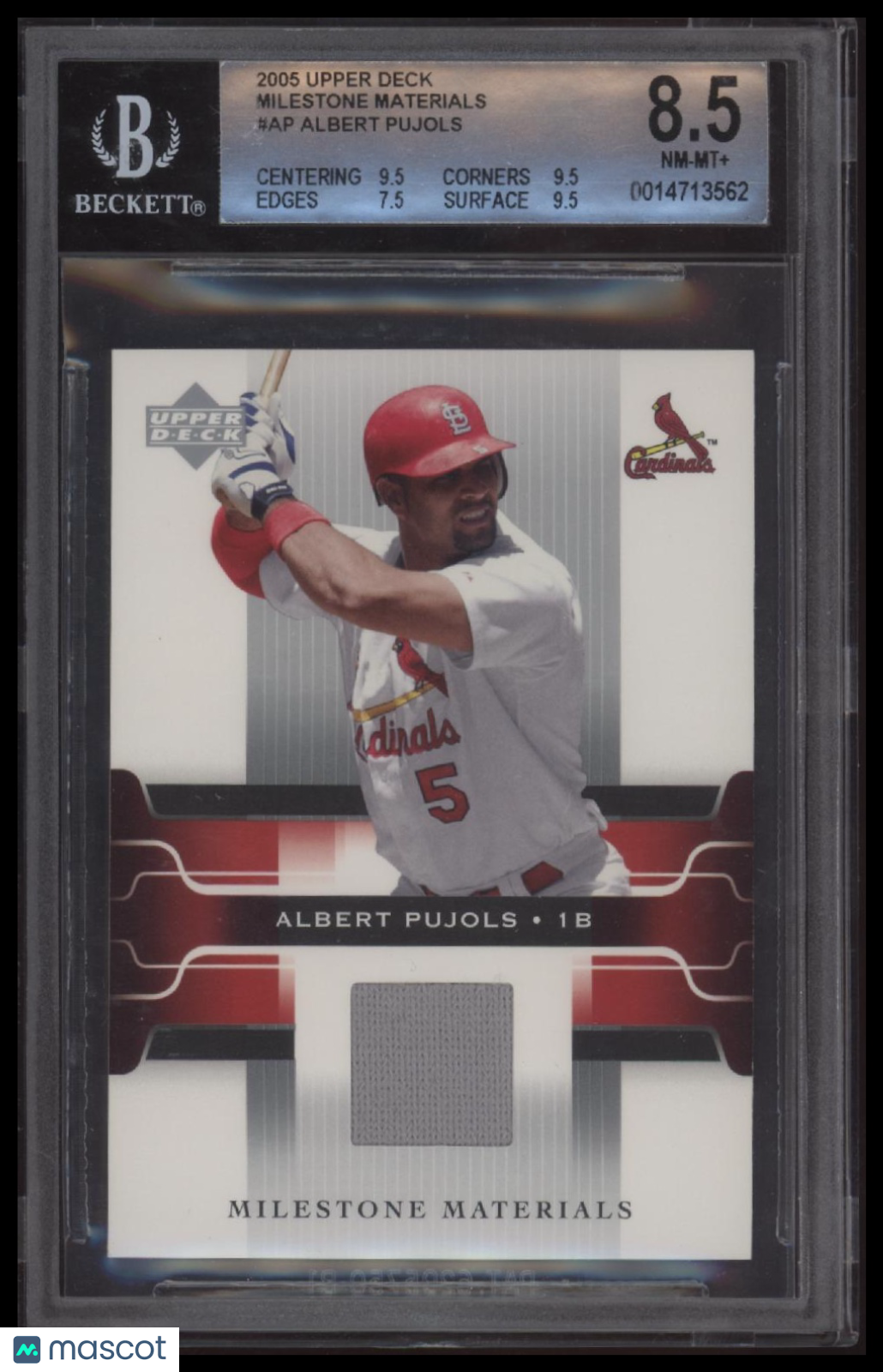 2005 Upper Deck Milestone Materials Albert Pujols BGS 8.5