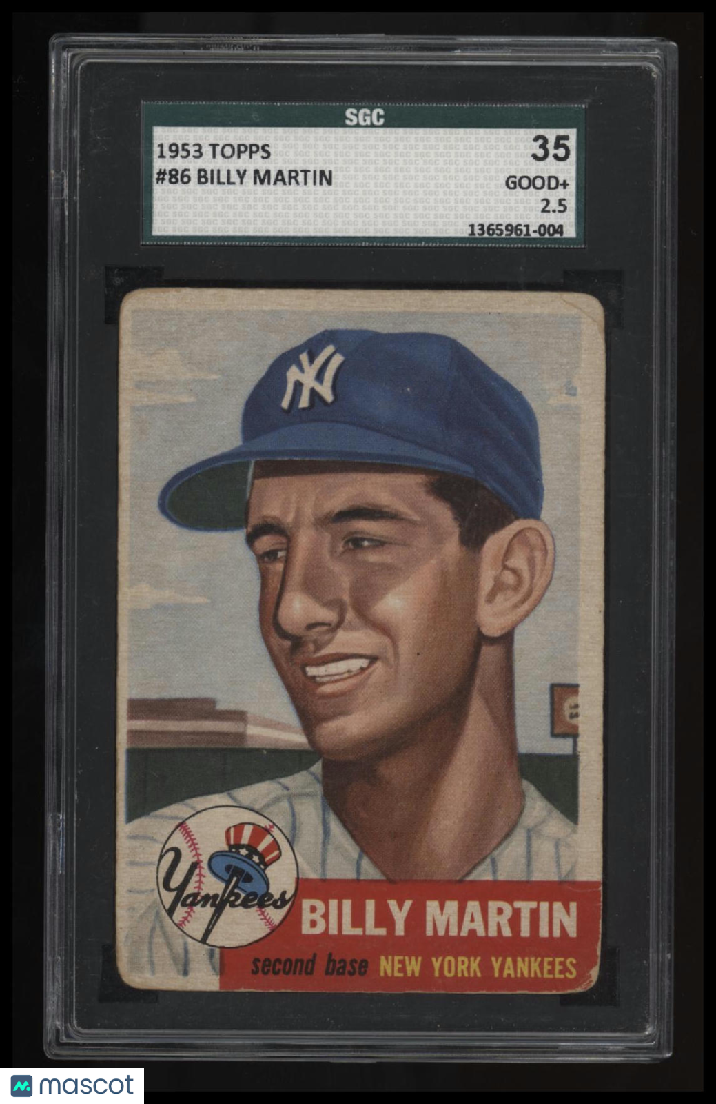 1953 Topps Billy Martin Bio uses black text SGC 2.5