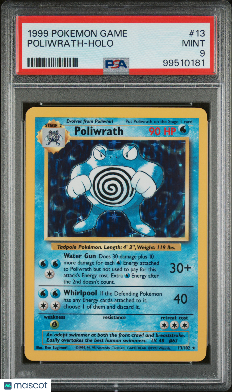 1999 Pokemon Game Poliwrath-Holo PSA 9