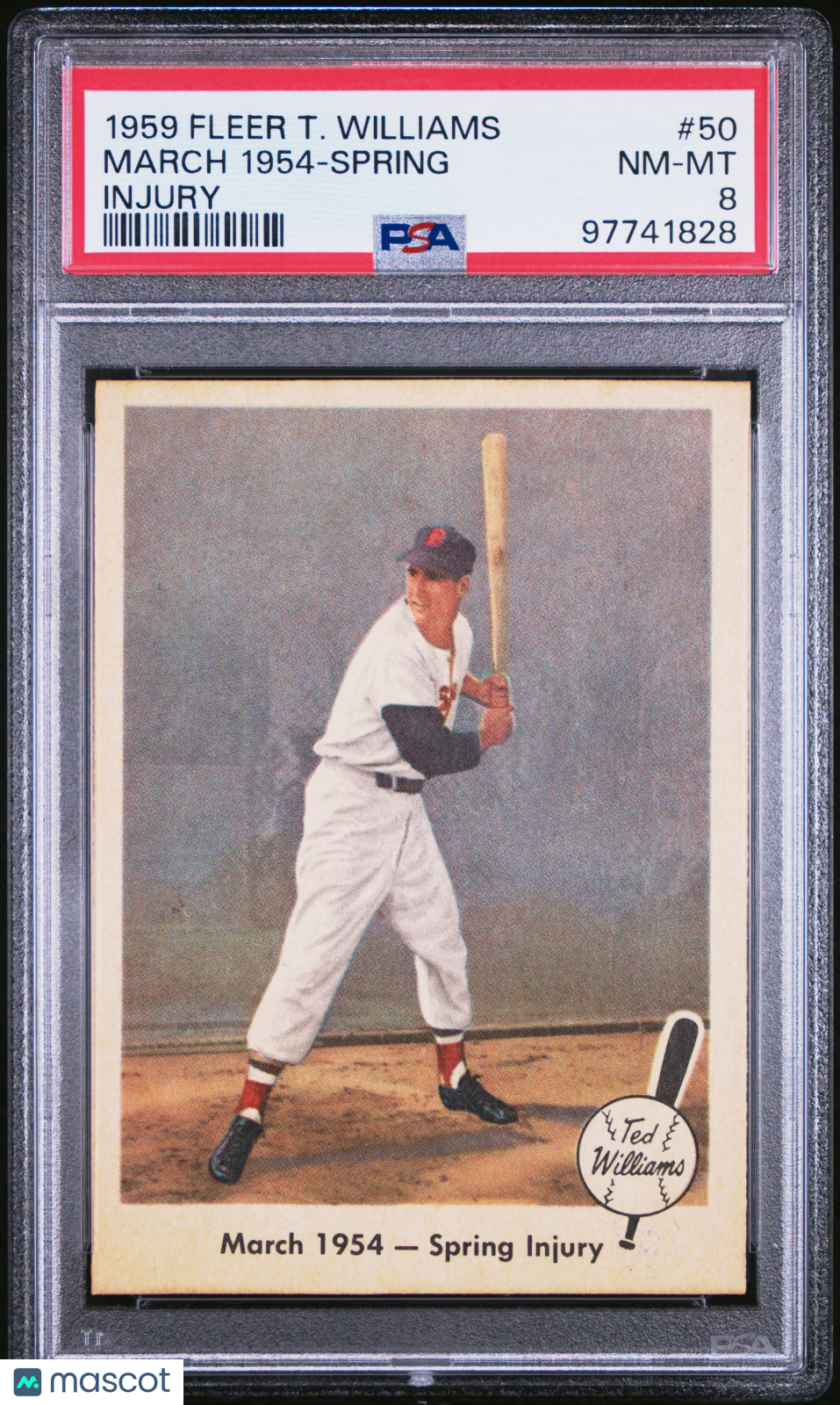 1959 Fleer Ted Williams March 1954-Spring Injury PSA 8