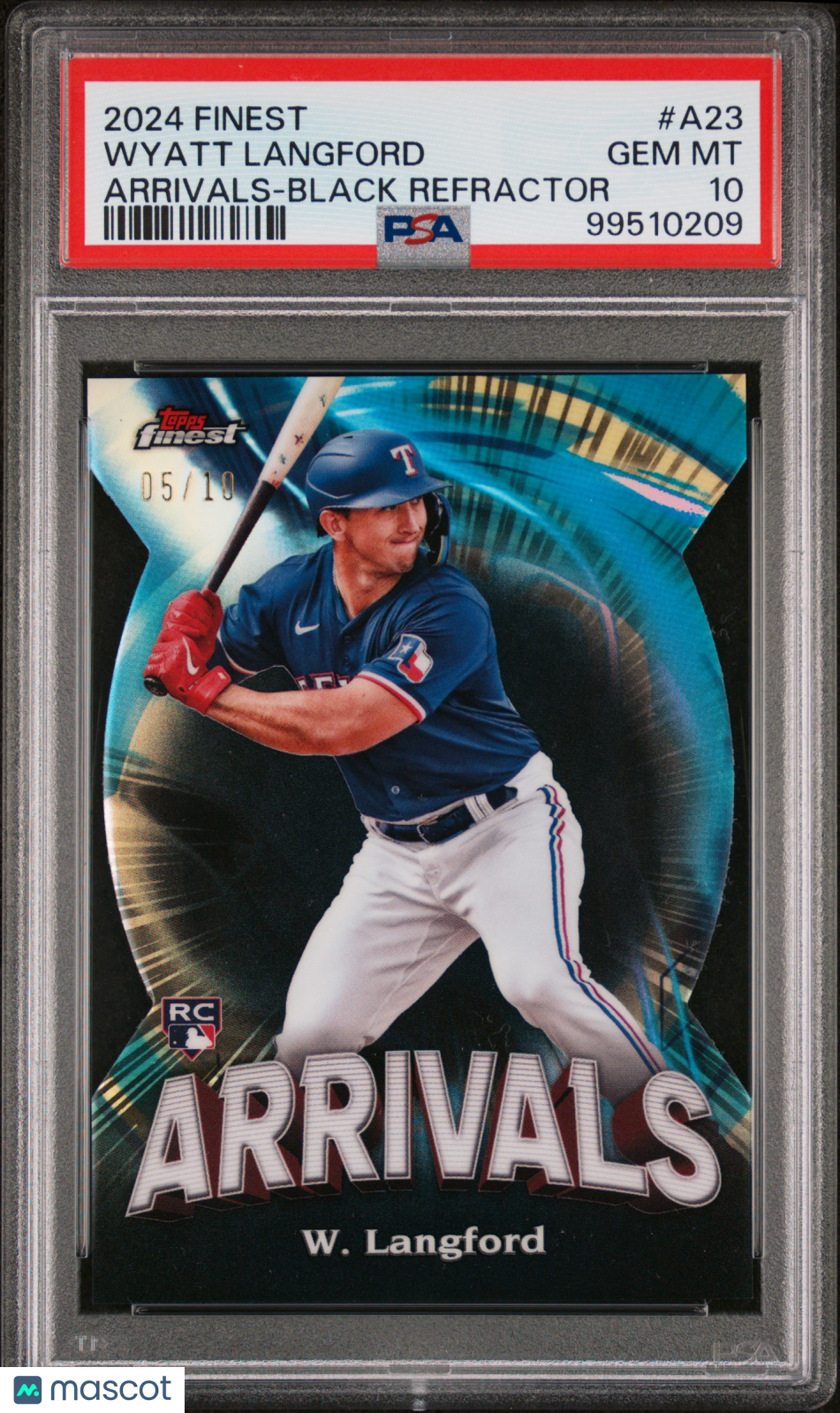 2024 Topps Finest Arrivals Wyatt Langford Arrivals-Black Refractor PSA 10