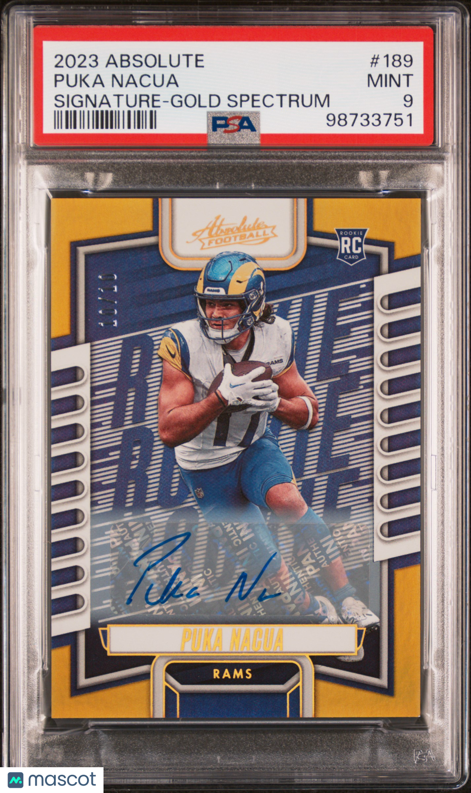 2023 Panini Absolute Puka Nacua Signature-Gold Spectrum PSA 9