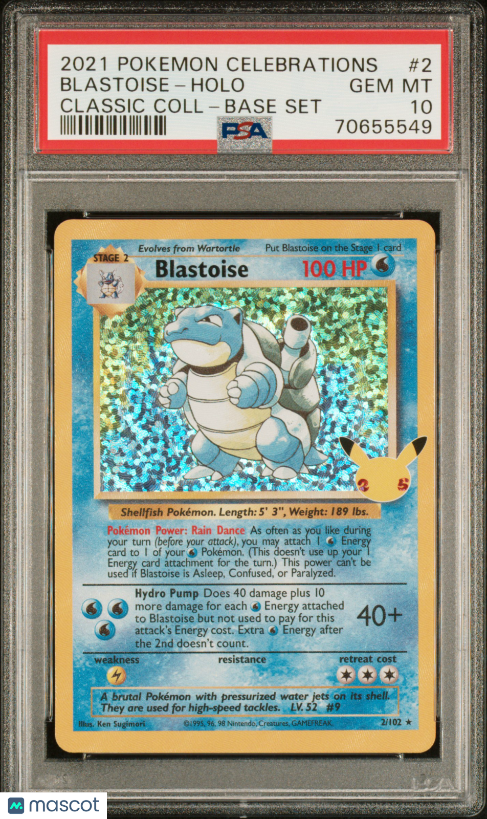 2021 Pokemon Celebrations Classic Collection Blastoise-Holo Base Set PSA 10