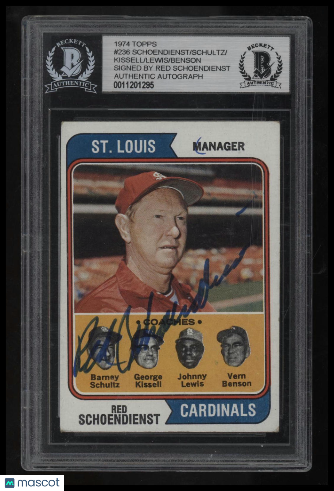 1974 Topps Red Schoendienst MG Schultz/Kissell/Lewis/Benson BGS Authentic