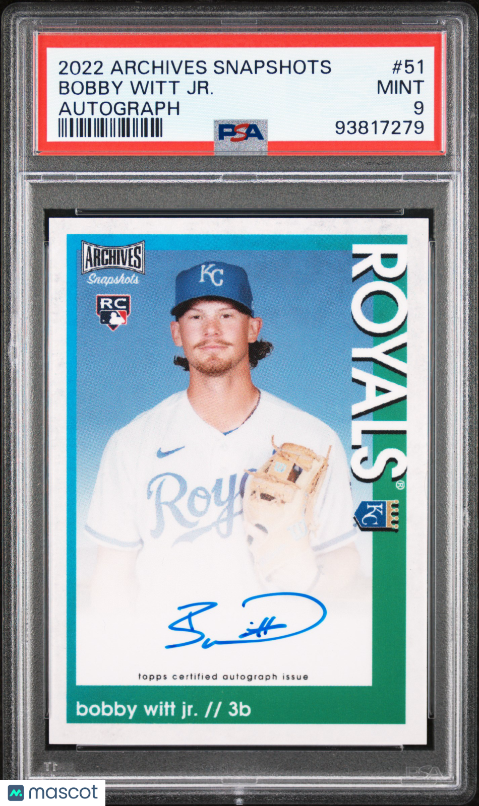 2022 Topps Archives Snapshots Bobby Witt Jr. Autograph PSA 9