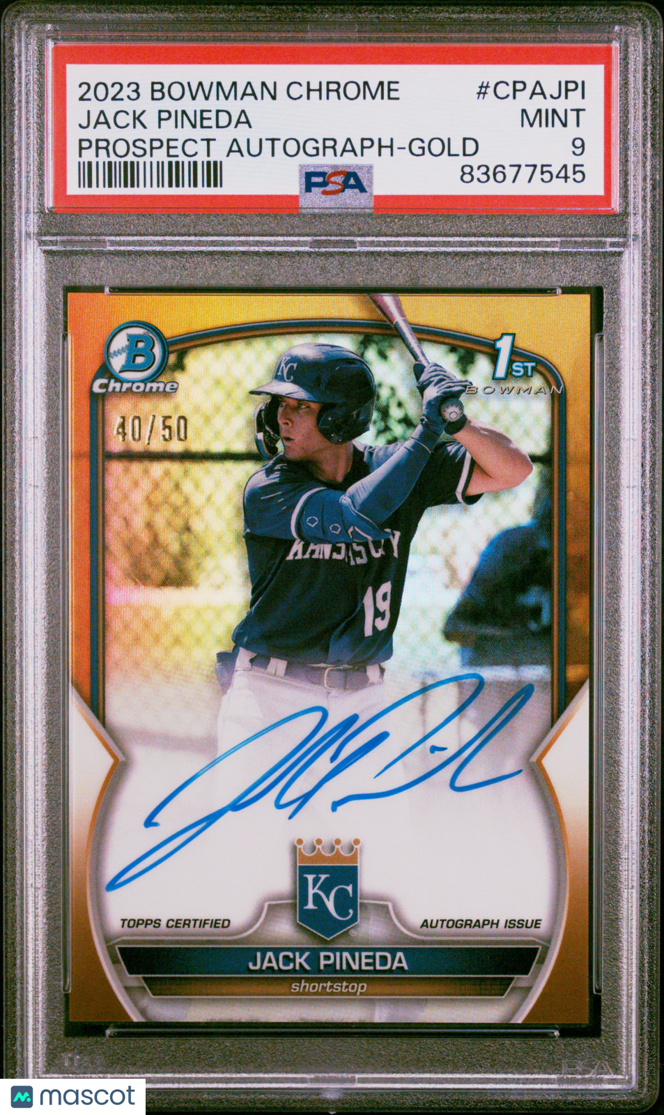 2023 Bowman Chrome Prospect Autographs Jack Pineda Prospect Autograph-Gold PSA 9