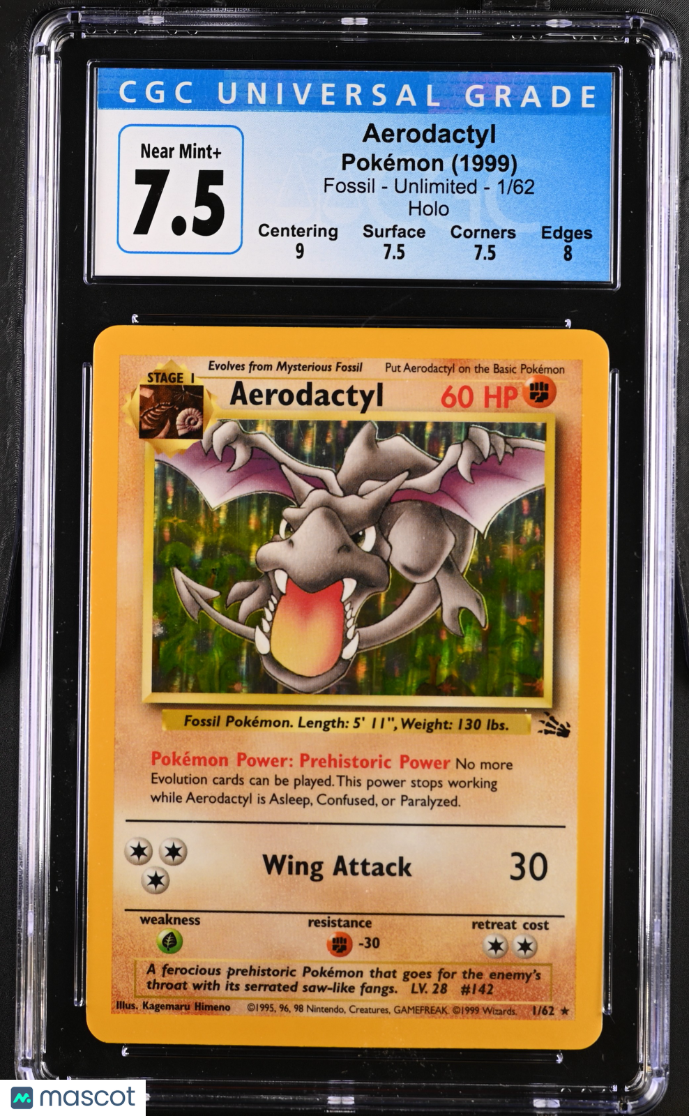 1999 Fossil - Unlimited Aerodactyl CGC 7.5