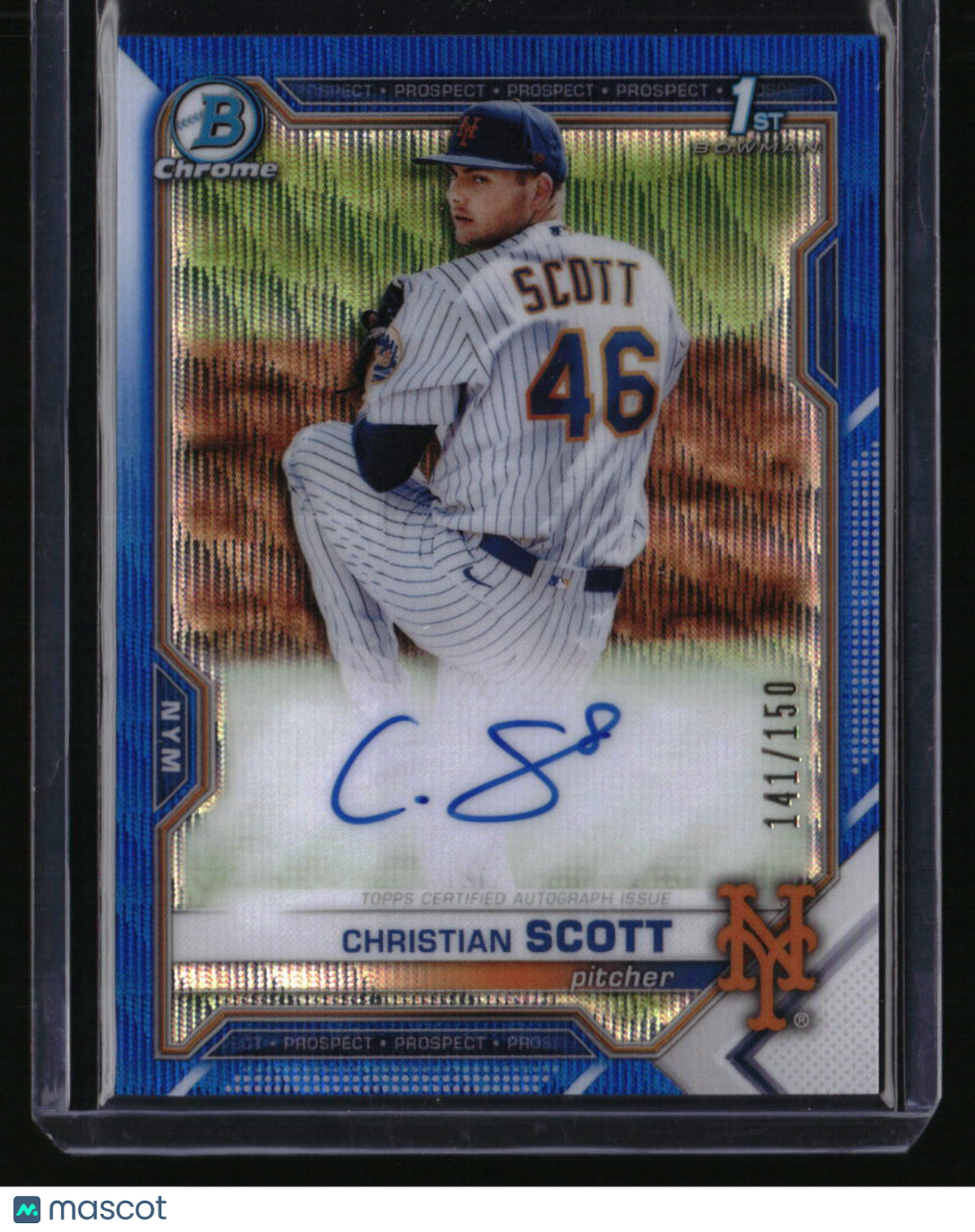 2021 Bowman Draft Christian Scott Chrome Autos Blue Wave Refractor #/150