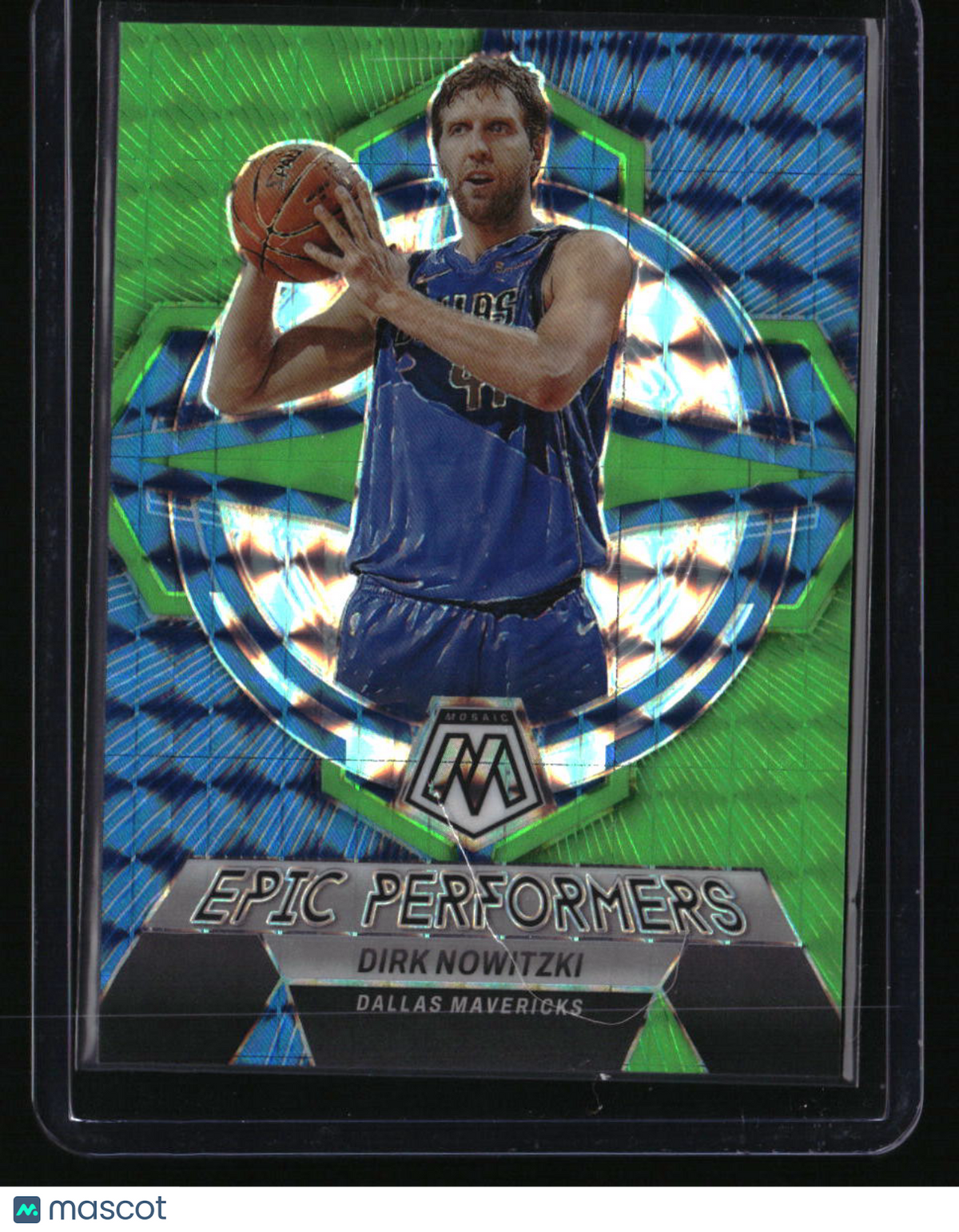 2022-23 Panini Mosaic Dirk Nowitzki Epic Performers Green Fluorescent #/10