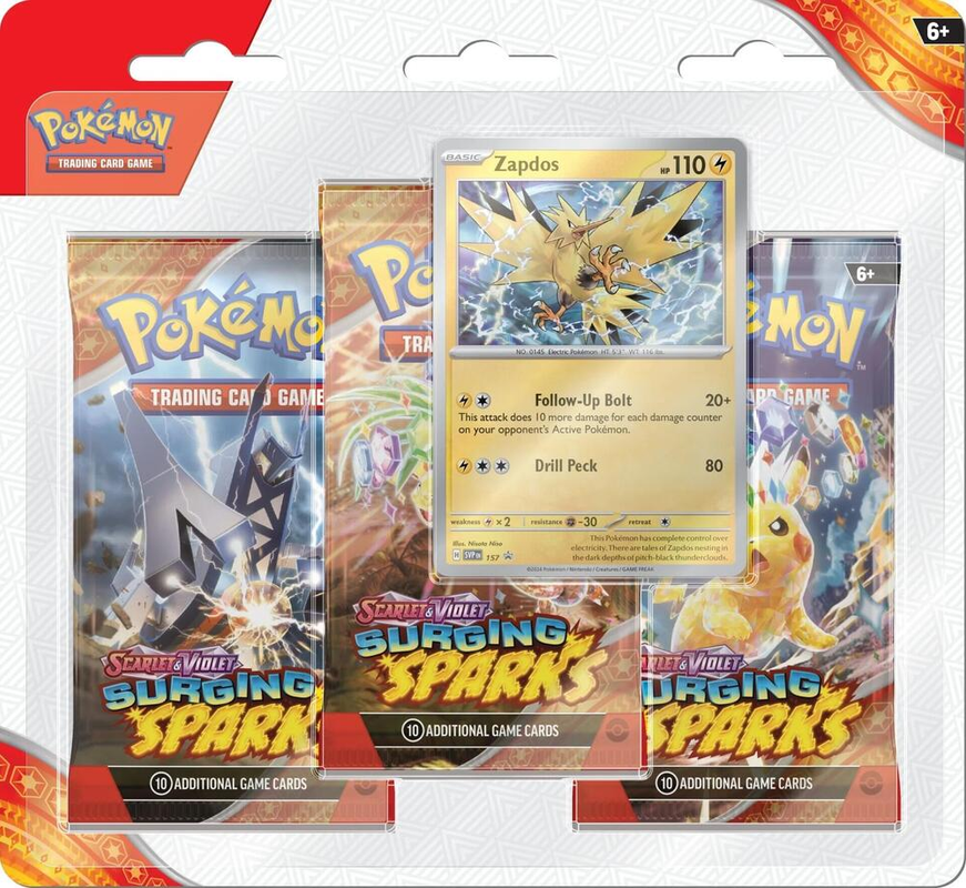 Pokemon: Scarlet &amp;amp; Violet - Surging Sparks 3 Pack Blisters (Zapdos)